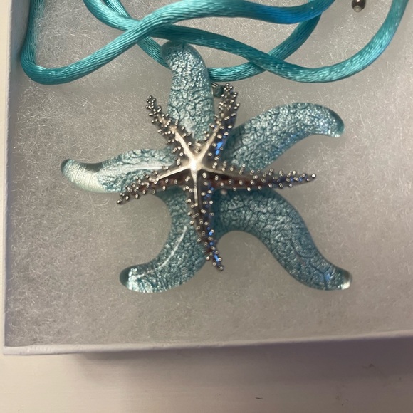 Blue Starfish Pendant Necklace on Turquoise Silk Cord up to  17 in  NNT - Picture 9 of 10
